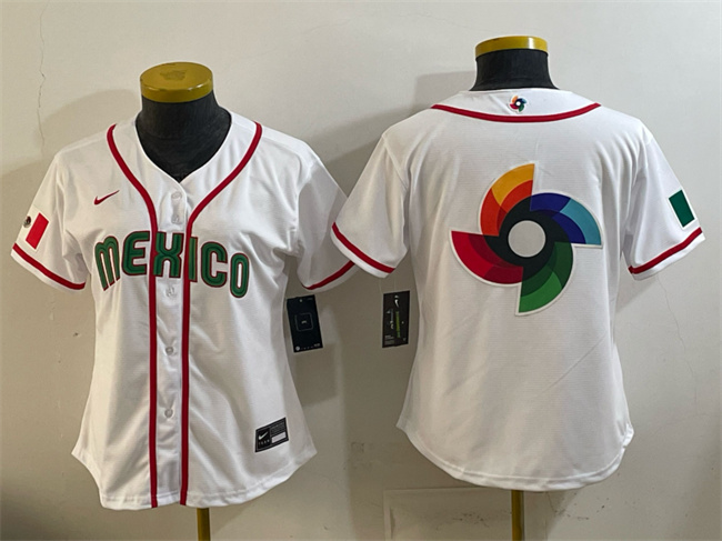 Youth Mexico Baseball White 2026 World Baseball Classic Big Logo Home Stadium Stitched Baseball Jersey